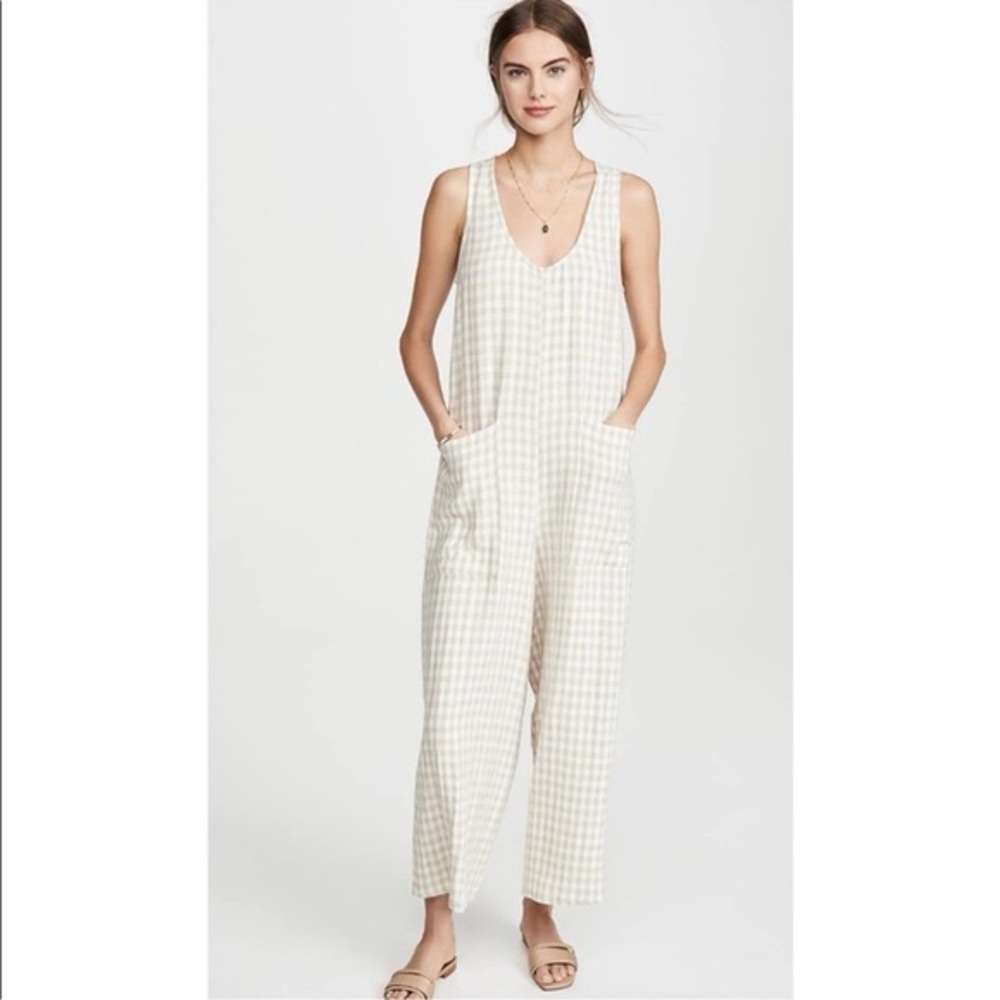Rachel Pally Linen Remy Jumpsuit in Tan Gingham. Size XS.